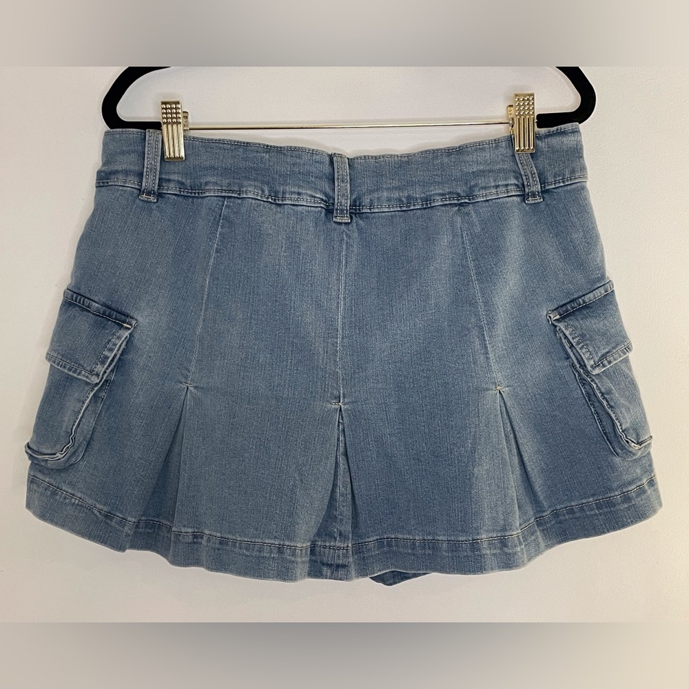 Wild Fable Denim Pleated Mini Cargo Skort Blue Size 8 - Picture 2 of 10